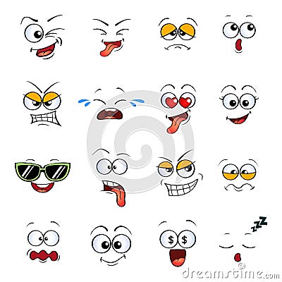 Cartoon emoji. Cute emoticons Vector Illustration