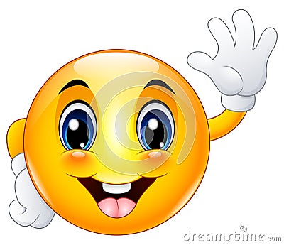 Cartoon emoticon smiley face waving hello Vector Illustration