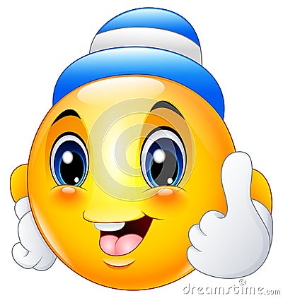 Cartoon emoticon smiley wearing a cap and giving a thumbs up Vector Illustration