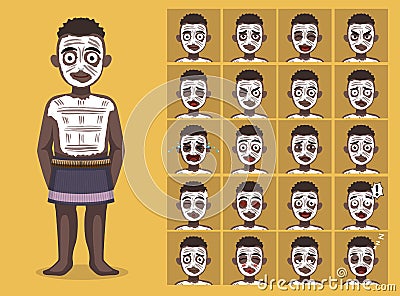 African Tribe Clothes Male Karo Cartoon Emotion faces Vector Illustration Vector Illustration