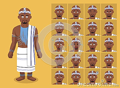 African Tribe Clothes Traditional Male Xhaosa Cartoon Emoticon Faces Vector Illustration Vector Illustration