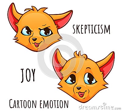 Cartoon emotion of fox - skepticism, joy Vector Illustration