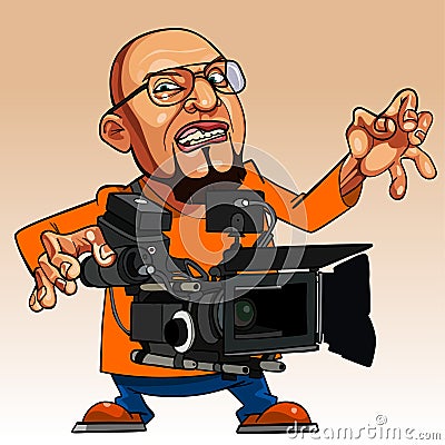 Cartoon emotional man with a movie camera Vector Illustration