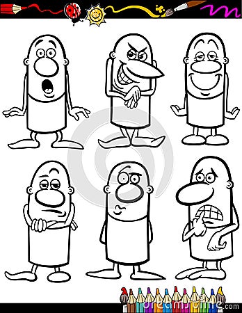 Cartoon emotions set for coloring book Vector Illustration