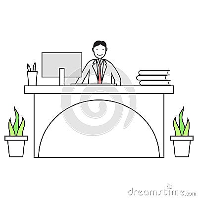 Cartoon employee working on a front desk Vector Illustration