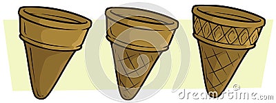 Cartoon empty ice cream cornet vector icon set Vector Illustration