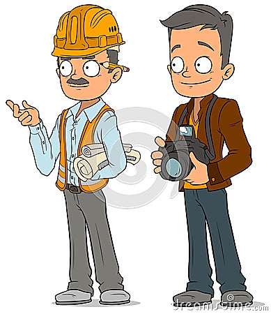 Cartoon engineer and photographer characters set Vector Illustration