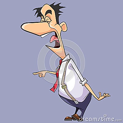 Cartoon enraged man in a tie shouting and pointing finger Vector Illustration