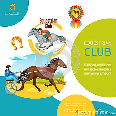 Cartoon Equestrian Club Colorful Template Vector Illustration