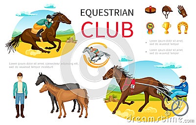 Cartoon Equestrian Sport Elements Set Vector Illustration