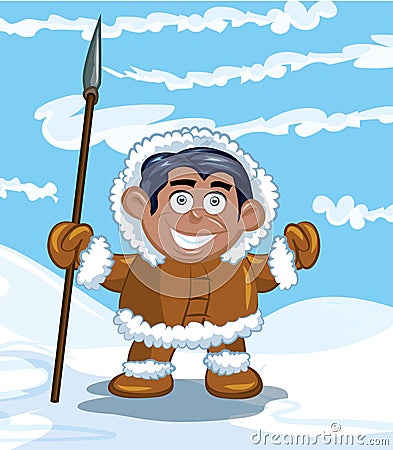 Cartoon eskimo with a spear Vector Illustration