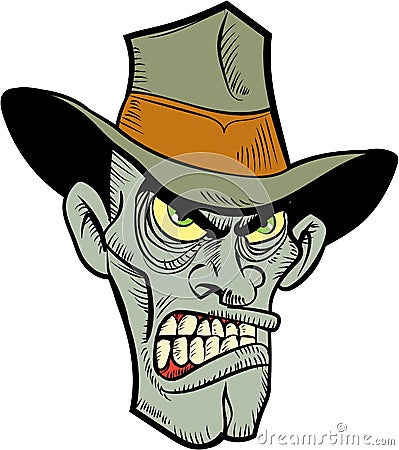 Cartoon evil cowboy zombie head Stock Photo