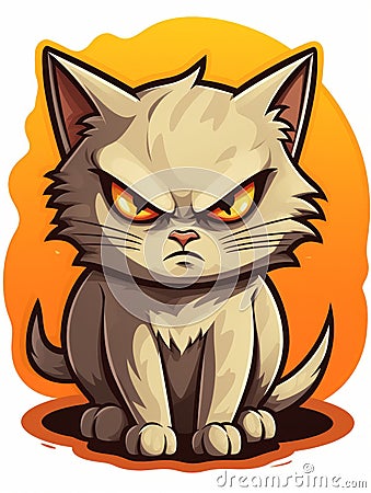 Cartoon sticker evil kitten, AI Cartoon Illustration