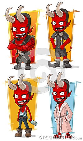 Cartoon evil red devil with big horns characters vector set Vector Illustration