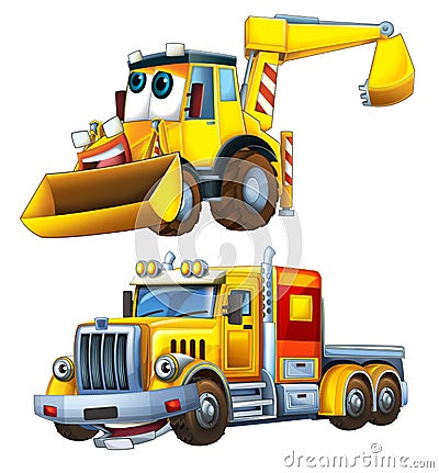 Cartoon excavator and other industrial car - illustration Cartoon Illustration