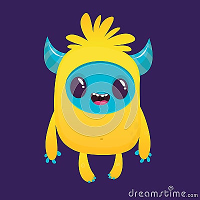 Cartoon excited yellow monster character. Vector Illustration