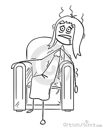 Cartoon of Exhausted Woman Sitting Collapsed in Armchair Vector Illustration