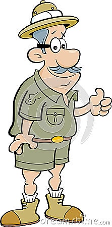 Cartoon explorer giving thumbs up. Vector Illustration