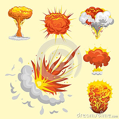 Cartoon explosion boom effect animation game sprite sheet explode burst blast fire comic flame vector illustration. Vector Illustration