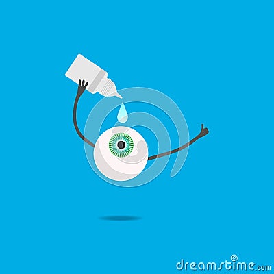 The cartoon eye is digging in drops Vector Illustration