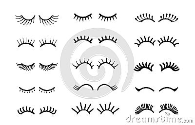 Cartoon eyelashes. Unicorn closed eyes, cute animal sleeping face, pretty closed eyelashes makeup set. Vector face Vector Illustration