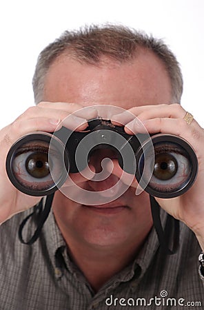 Cartoon Eyes in Binoculars Stock Photo