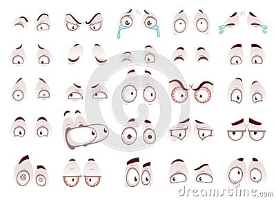 Cartoon eyes. Comic eye staring gaze watch, funny face parts vector isolated illustration set Vector Illustration