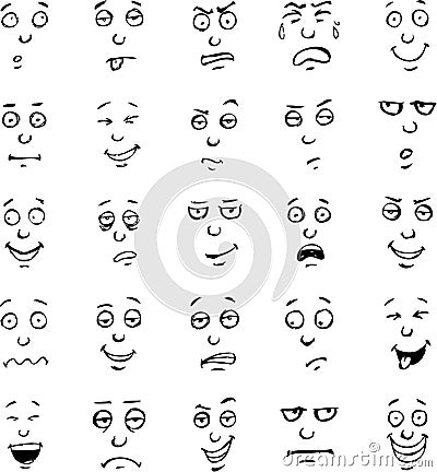 Cartoon face emotions hand drawn set Vector Illustration
