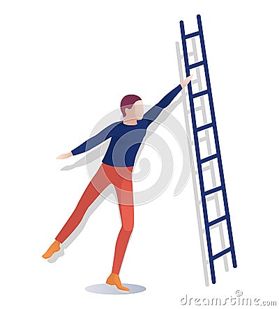 Man and Ladder Isolated on White Illustration Vector Illustration