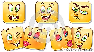 Cartoon faces collection. Emoticons. Smiley. Emoji Vector Illustration