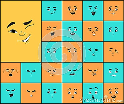 Cartoon faces expressions vector set Vector Illustration