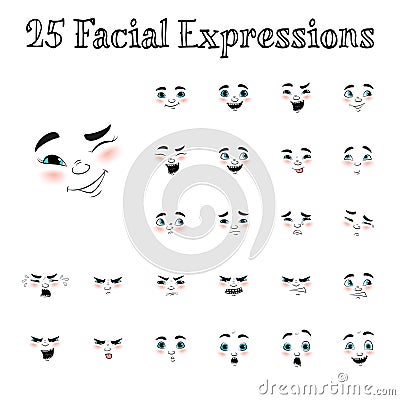 Cartoon faces expressions vector set Vector Illustration