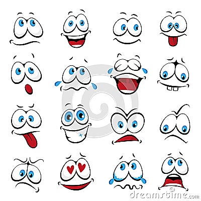 Cartoon faces. Expressive eyes and mouth Vector Illustration