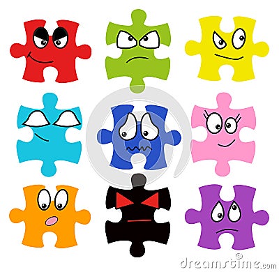 Cartoon faces-puzzle expressions set. Vector Illustration