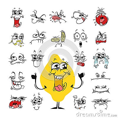 Cartoon Facial Expressions Set for Humor Design Vector Illustration