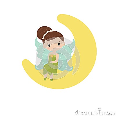 Cartoon fairy sitting on the moon Vector Illustration