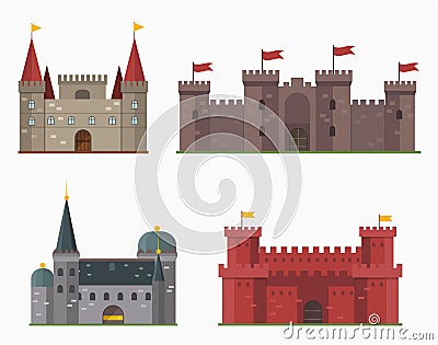 Cartoon fairy tale castle tower icon cute architecture fantasy house fairytale medieval and princess stronghold design Vector Illustration