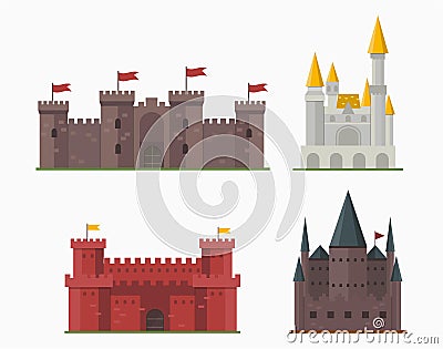 Cartoon fairy tale castle tower icon cute architecture fantasy house fairytale medieval and princess stronghold design Vector Illustration