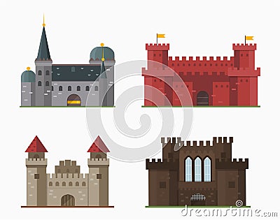 Cartoon fairy tale castle tower icon cute architecture fantasy house fairytale medieval and princess stronghold design Vector Illustration