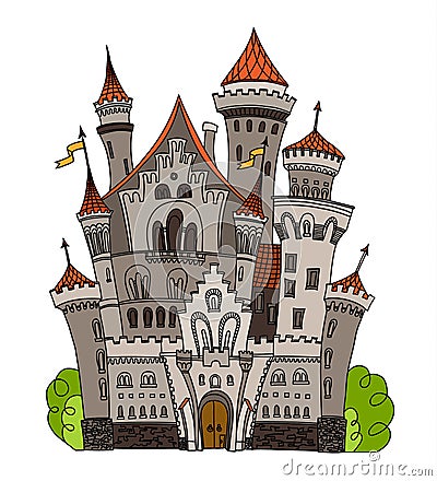 Cartoon fairy tale castle tower icon. Cute architecture. Vector illustration fantasy house fairytale medieval Vector Illustration