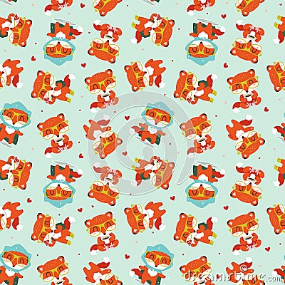 Cartoon fall fox pattern Vector Illustration