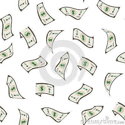 Cartoon Falling Dollars Money Concept Seamless Pattern Background. Vector Vector Illustration