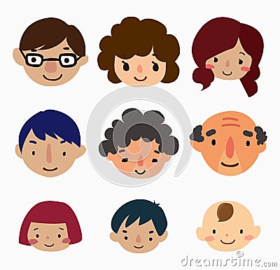 Cartoon family face icons Vector Illustration