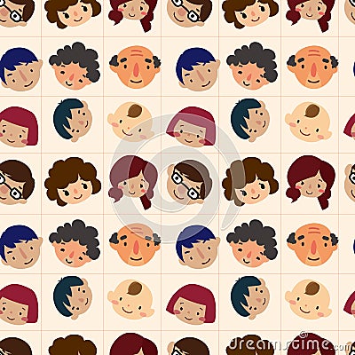 Cartoon family head seamless pattern Vector Illustration