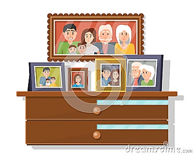 Cartoon family portraits on wardrobe Vector Illustration