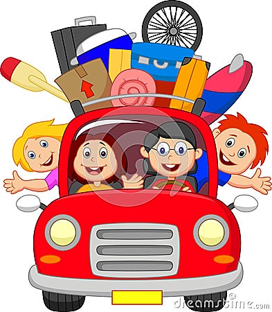 Cartoon Family traveling with car Vector Illustration