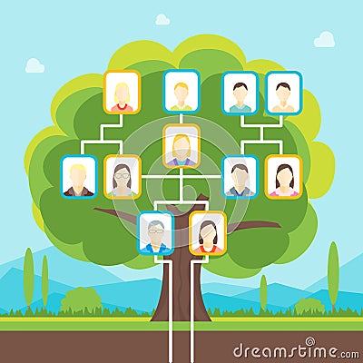 Cartoon Family Tree. Vector Vector Illustration