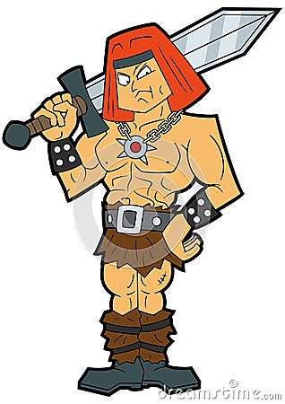Cartoon fantasy barbarian with a sword Vector Illustration