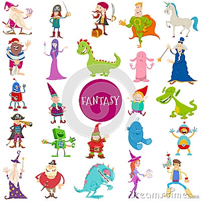 Cartoon Fantasy Characters large set Vector Illustration