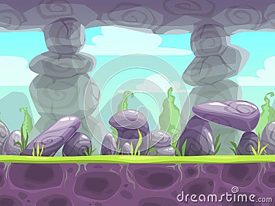 Cartoon fantasy seamless landscape Vector Illustration